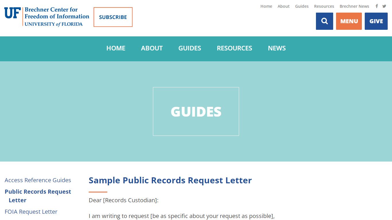 Public Records Request Letter – Brechner Center for Freedom of Information